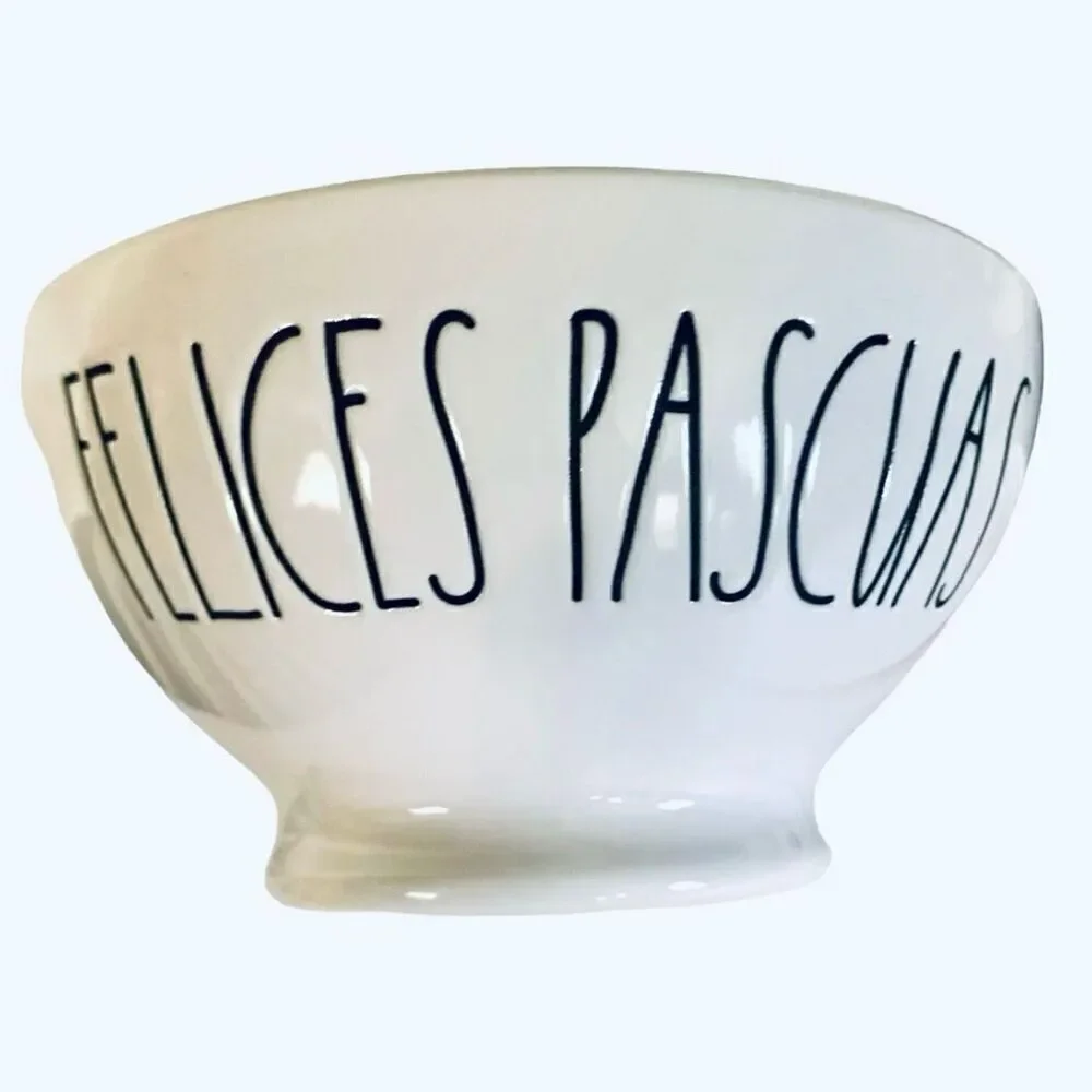 NWT Rae Dunn FELICES PASCUAS Spanish  Español white Pink Glossy Ceramic Bowl